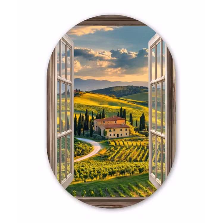 Muurovaal - Glas - Doorkijk - Toscane - Uitzicht - Landschap - Zomer — 1