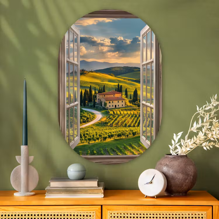 Muurovaal - Glas - Doorkijk - Toscane - Uitzicht - Landschap - Zomer — 2