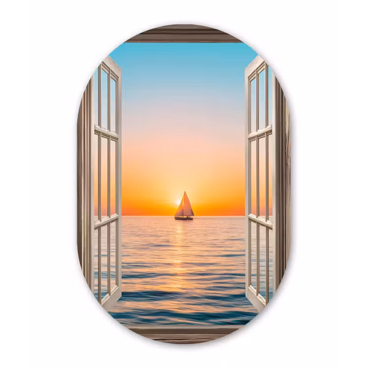 Muurovaal - Glas - Doorkijk - Zee - Boot - Zonsondergang — 1
