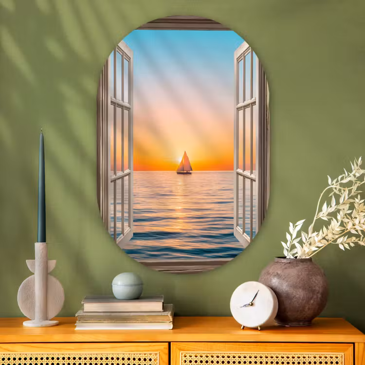 Muurovaal - Glas - Doorkijk - Zee - Boot - Zonsondergang — 2