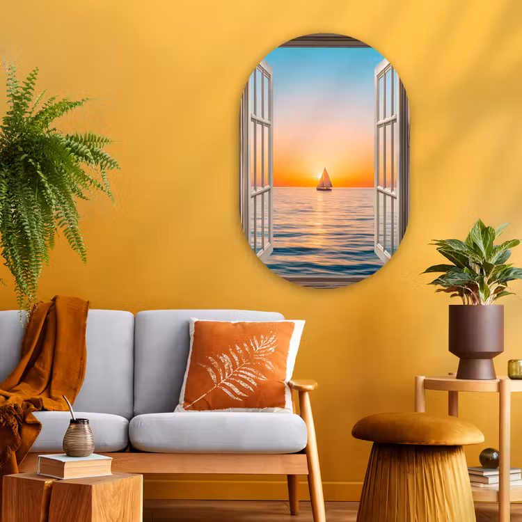 Muurovaal - Glas - Doorkijk - Zee - Boot - Zonsondergang — 3