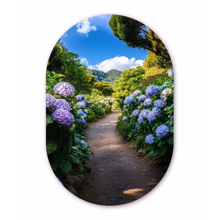 Muurovaal - Glas - Hortsensia - Pad - Bloemen — 1