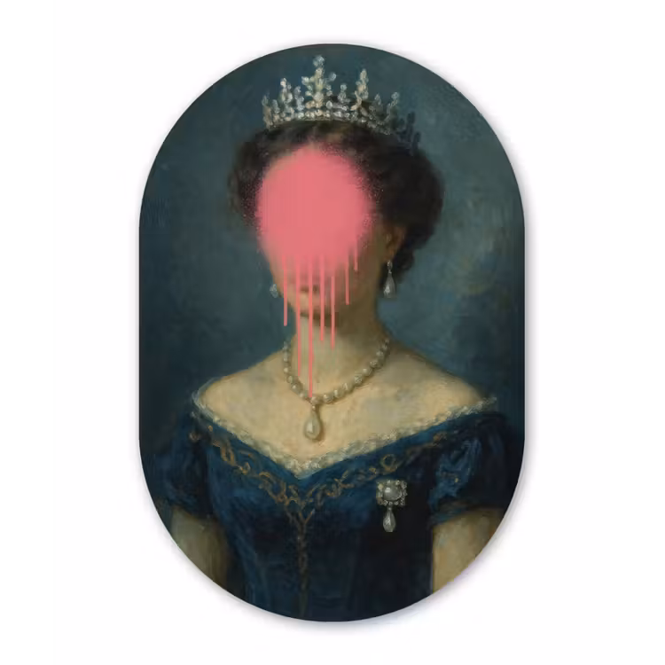 Muurovaal - Glas - Kroon - Roze druipend verf - Portret — 1