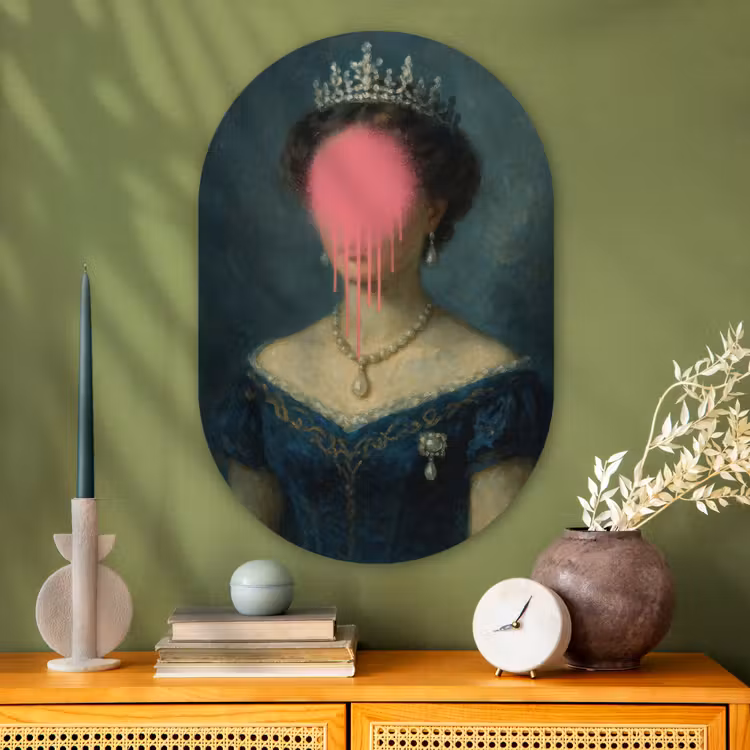 Muurovaal - Glas - Kroon - Roze druipend verf - Portret — 2