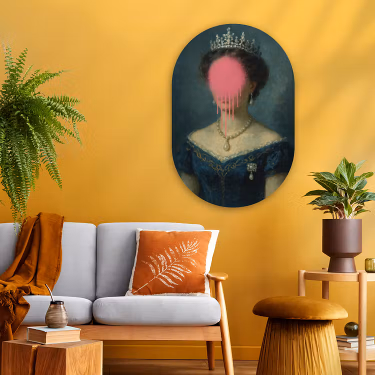 Muurovaal - Glas - Kroon - Roze druipend verf - Portret — 3