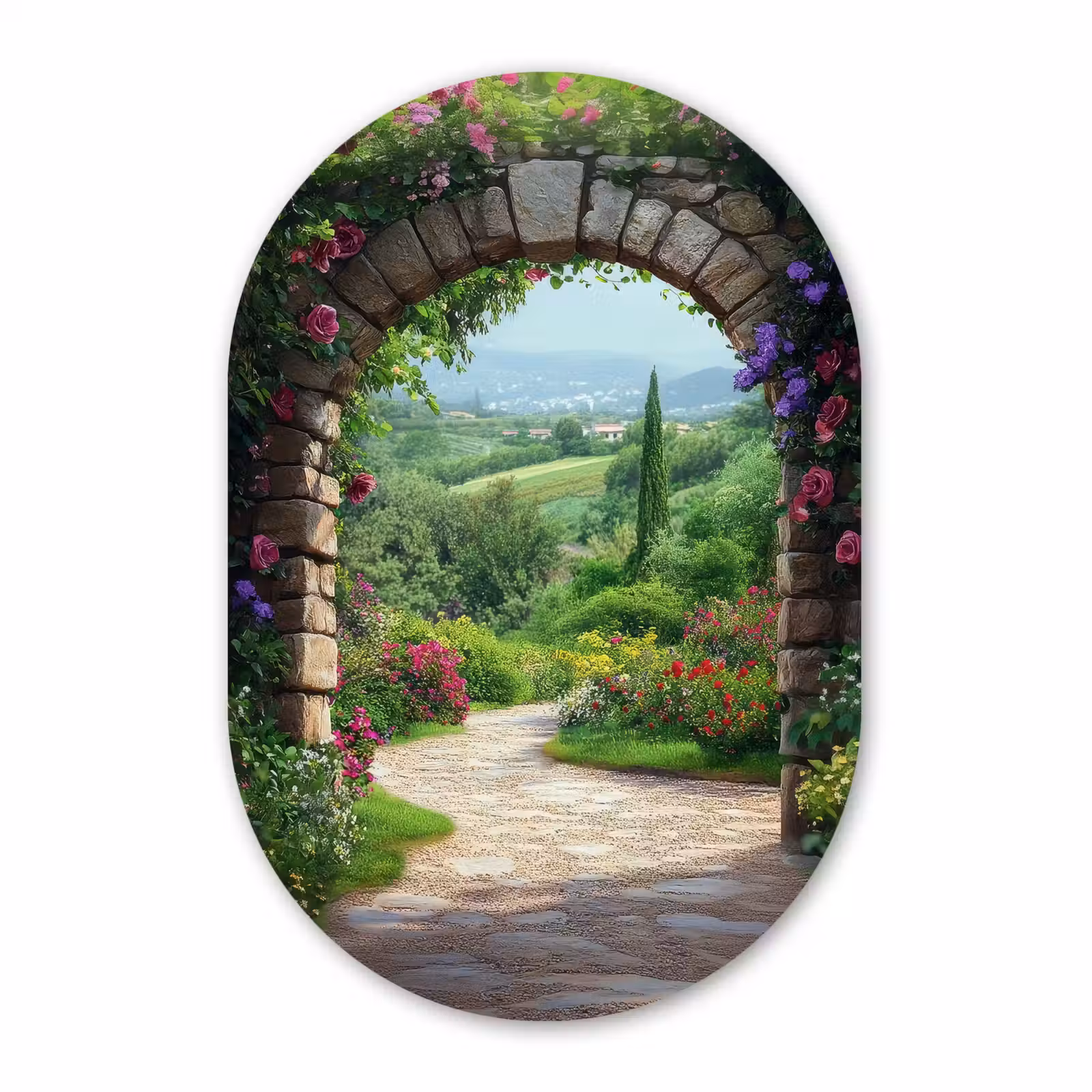 Muurovaal - Glas - Doorkijk - Landschap - Bloemen - Pad - Uitzicht — 1