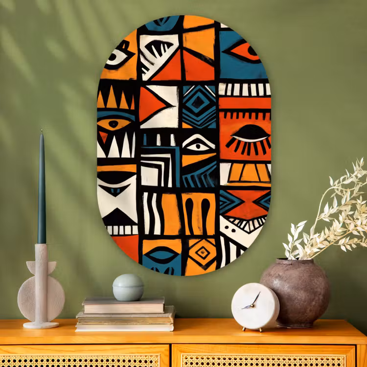 Muurovaal - Glas - Abstract - Gezichten - Mozaïek — 2