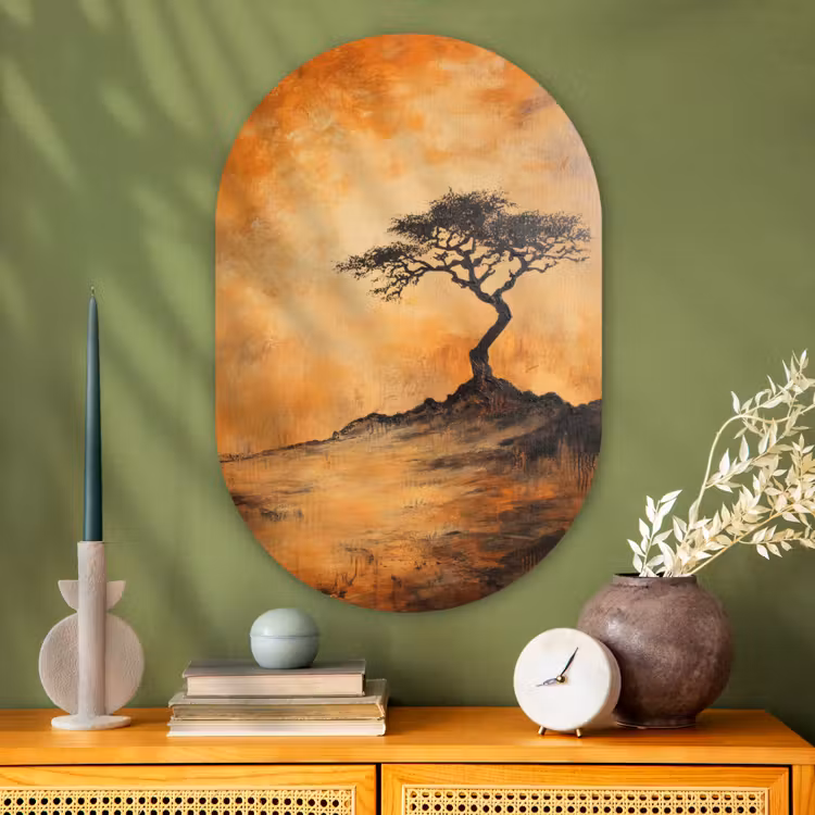 Muurovaal - Glas - Boom - Landschap - Oranje — 2