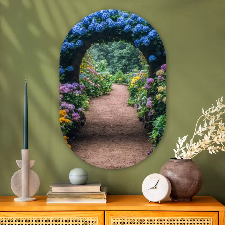 Muurovaal - Glas - Doorkijk - Bloemen - Hortensia - Pad — 2