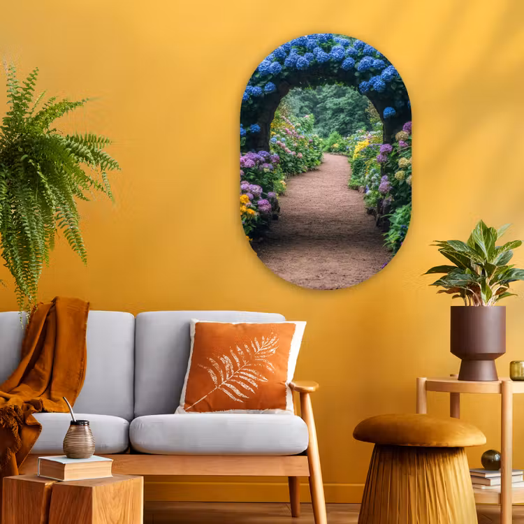 Muurovaal - Glas - Doorkijk - Bloemen - Hortensia - Pad — 3