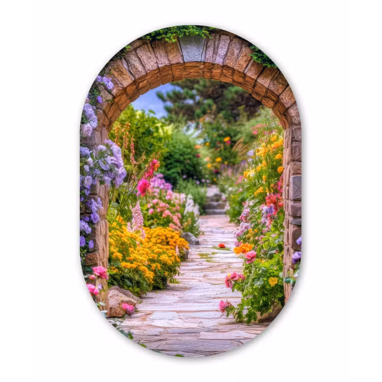 Muurovaal - Glas - Doorkijk - Bloemen - Pad - Natuur — 1