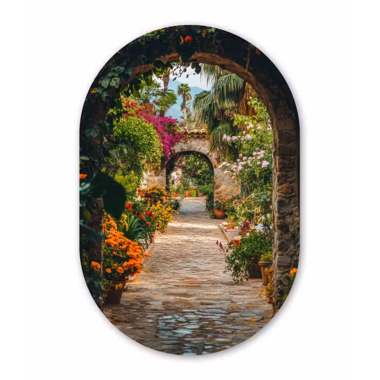 Muurovaal - Glas - Doorkijk - Bloemen - Poort - Stenen — 1