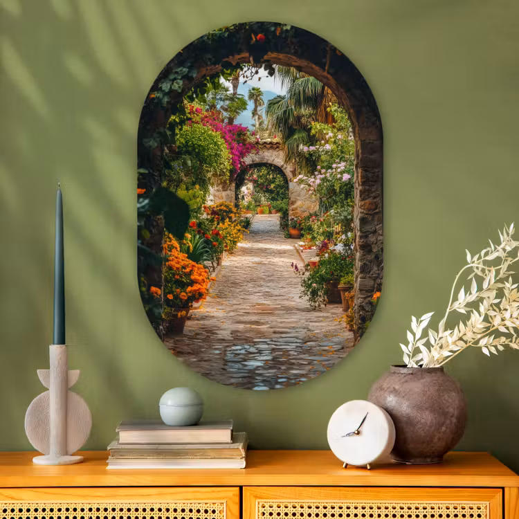 Muurovaal - Glas - Doorkijk - Bloemen - Poort - Stenen — 2