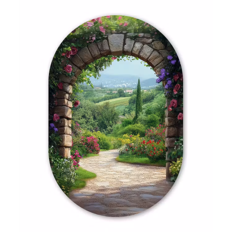 Muurovaal - Glas - Doorkijk - Landschap - Bloemen - Pad - Uitzicht — 1