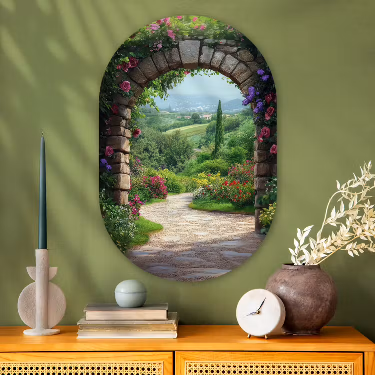 Muurovaal - Glas - Doorkijk - Landschap - Bloemen - Pad - Uitzicht — 2