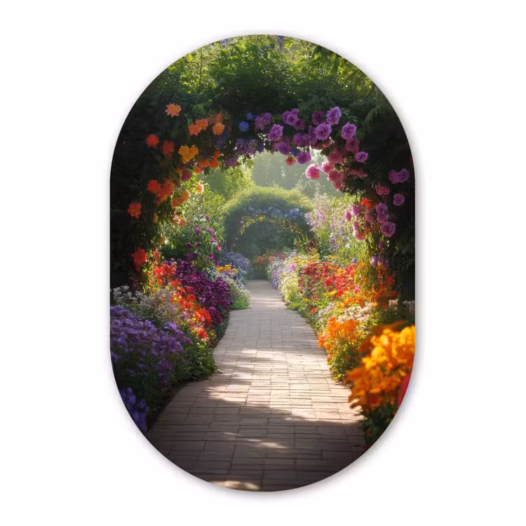 Muurovaal - Glas - Doorkijk - Pad - Bloemen - Struik - Kleurrijk — 1