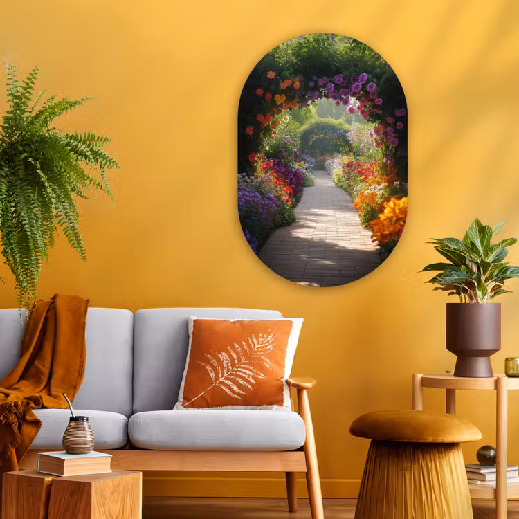 Muurovaal - Glas - Doorkijk - Pad - Bloemen - Struik - Kleurrijk — 3