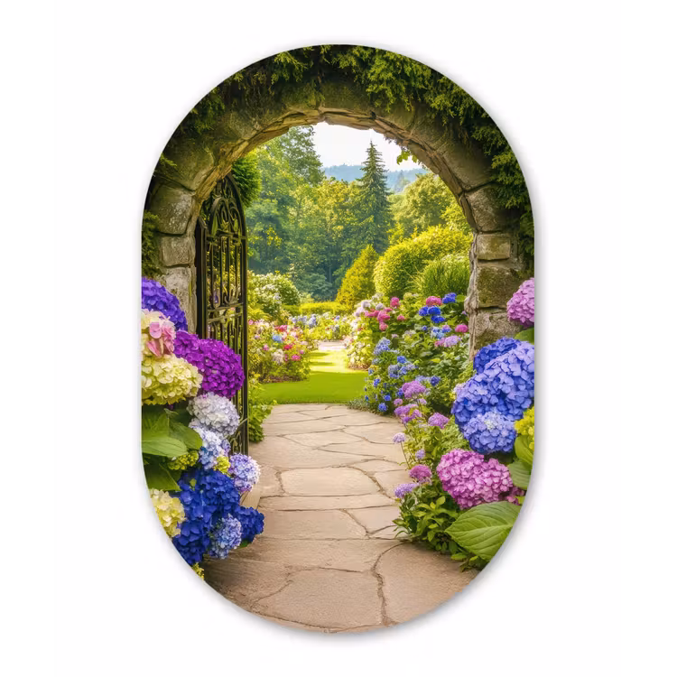 Muurovaal - Glas - Doorkijk - Poort - Hortensia - Bloementuin — 1