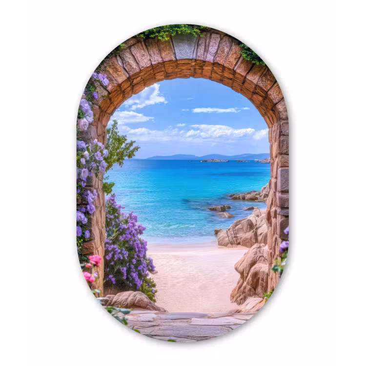 Muurovaal - Glas - Doorkijk - Poort - Zee - Strand - Rotsen — 1