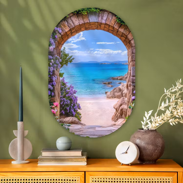 Muurovaal - Glas - Doorkijk - Poort - Zee - Strand - Rotsen — 2