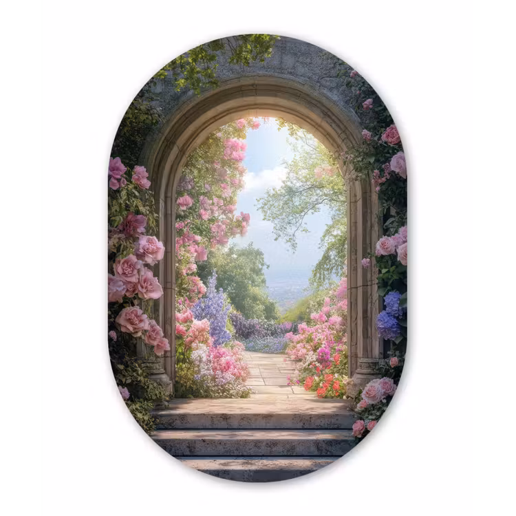 Muurovaal - Glas - Doorkijk - Rozen - Vintage - Bloemen — 1