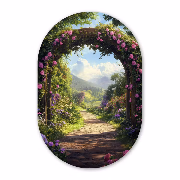 Muurovaal - Glas - Doorkijk - Rozenboog - Uitzicht - Landschap - Bloemen — 1