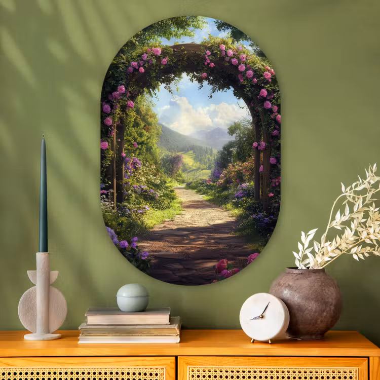 Muurovaal - Glas - Doorkijk - Rozenboog - Uitzicht - Landschap - Bloemen — 2