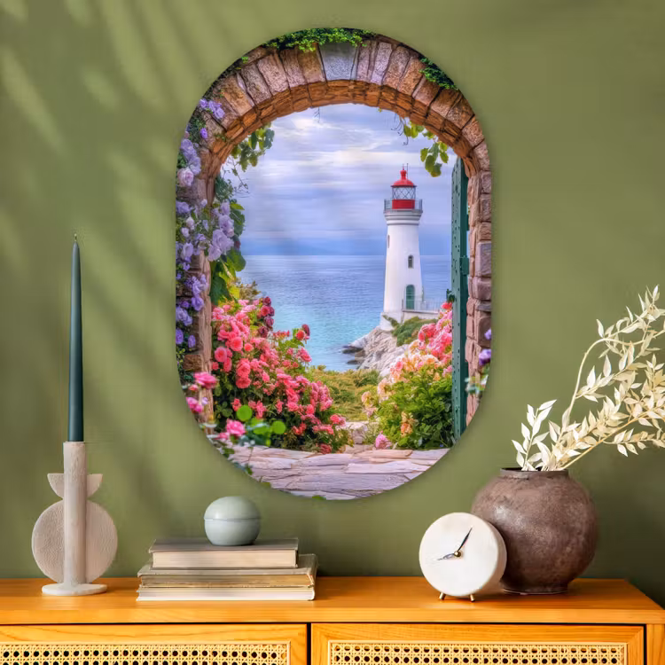 Muurovaal - Glas - Doorkijk - Vuurtoren - Bloemen - Uitzicht — 2