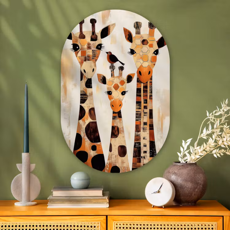 Muurovaal - Glas - Giraffen - Cartoon - Crème — 2