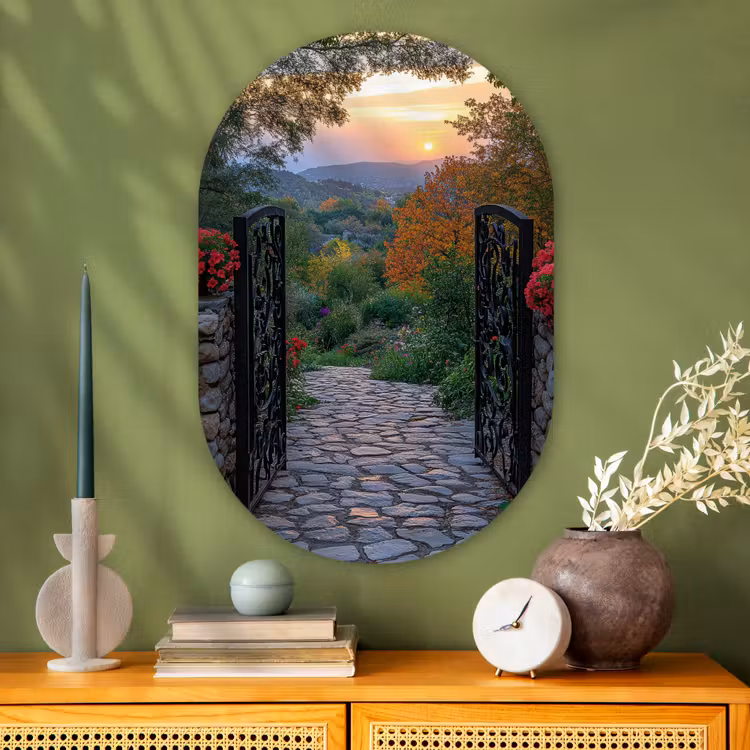 Muurovaal - Glas - Landschap - Hek - Pad - Zonsondergang - Natuur — 2