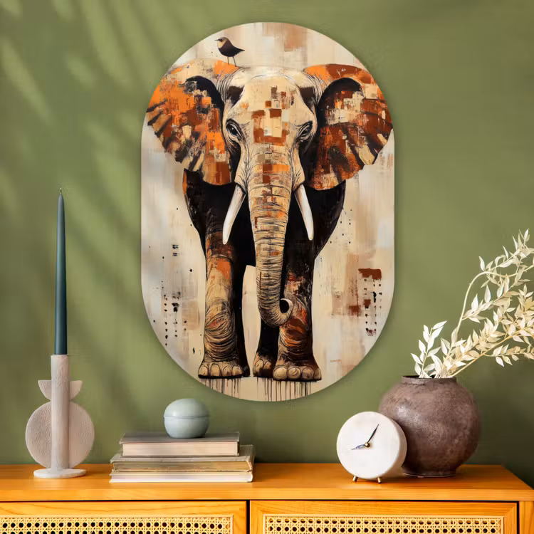 Muurovaal - Glas - Olifant - Slurf - Mozaïek - Abstract — 2