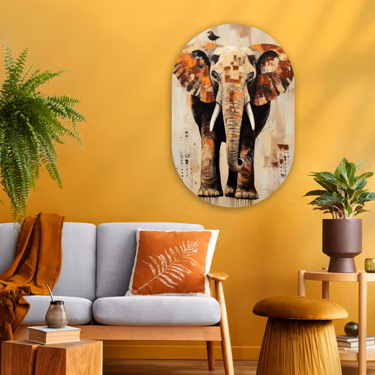 Muurovaal - Glas - Olifant - Slurf - Mozaïek - Abstract — 3