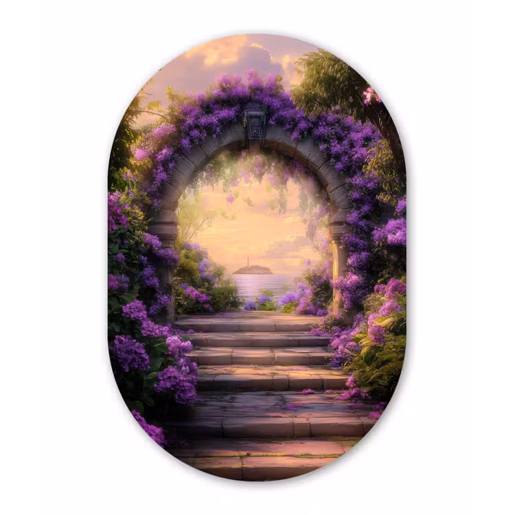Muurovaal - Glas - Poort - Paars - Bloemen — 1