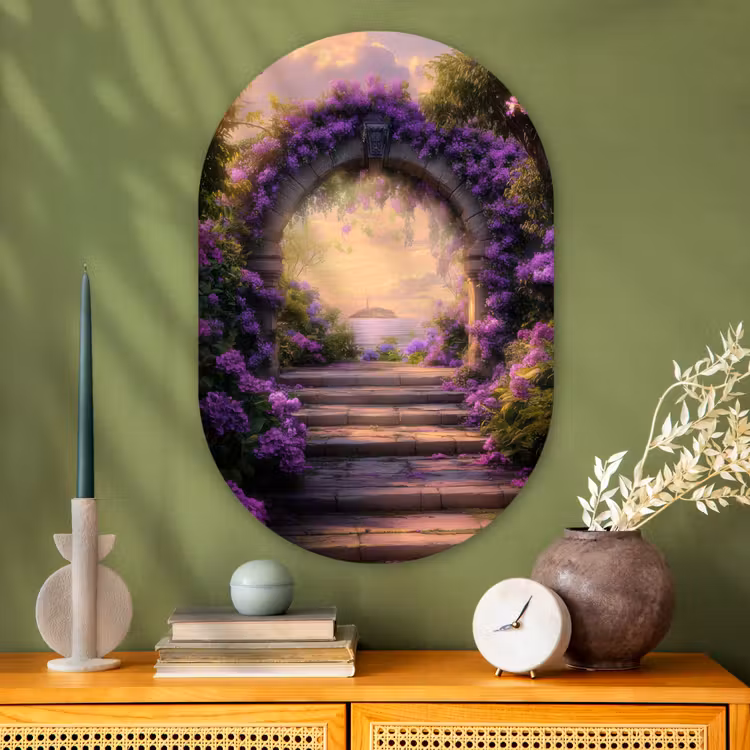 Muurovaal - Glas - Poort - Paars - Bloemen — 2