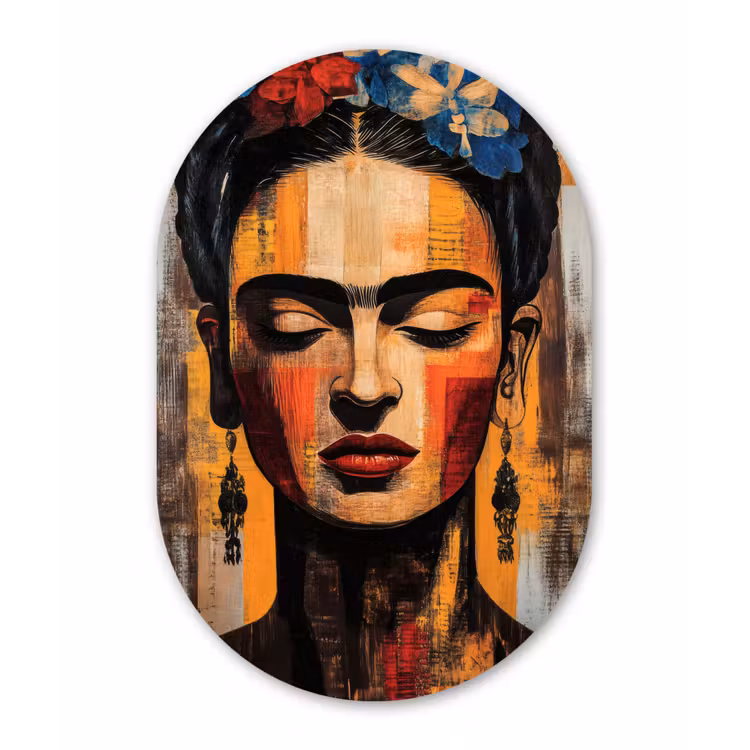 Muurovaal - Glas - Portret - Vrouw - Bloemen — 1