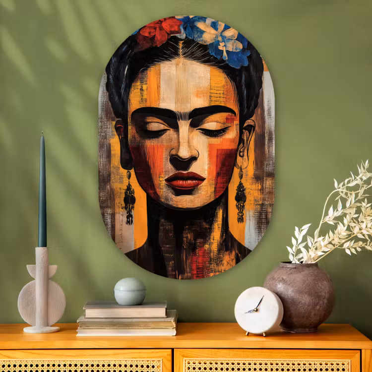 Muurovaal - Glas - Portret - Vrouw - Bloemen — 2