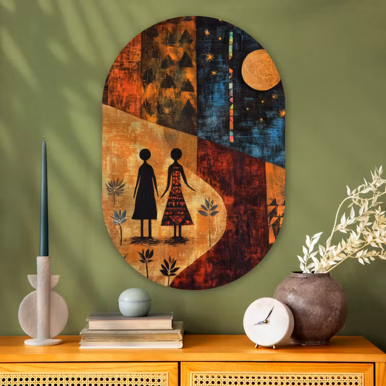 Muurovaal - Glas - Silhouetten - Abstract - Zon - Maan — 2