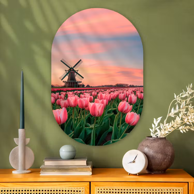 Muurovaal - Glas - Tulpen - Molen - Nederland — 2