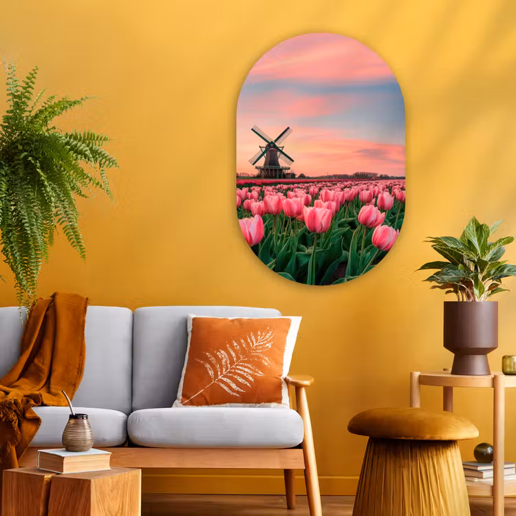 Muurovaal - Glas - Tulpen - Molen - Nederland — 3