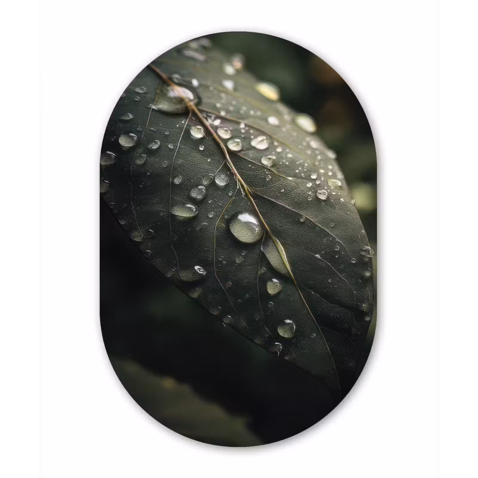 Muurovaal - Glas - Blad - Groen - Nerven - Regendruppels — 1