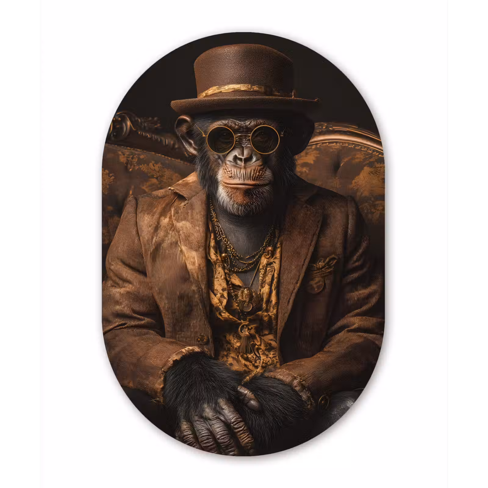 Muurovaal - Glas - Chimpansee - Stoel - Pak - Bruin — 1