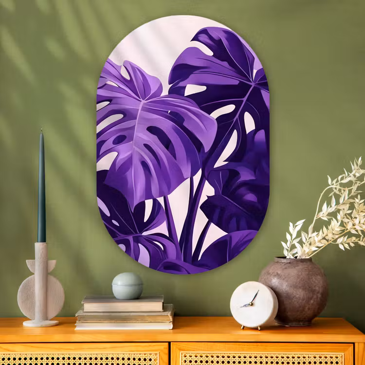 Muurovaal - Glas - Bladeren - Paars - Tropisch - Abstract — 2