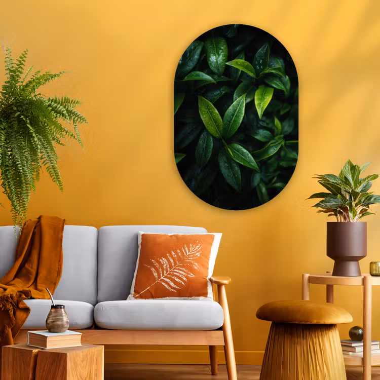 Muurovaal - Glas - Bladeren - Regendruppels - Licht - Groen — 3
