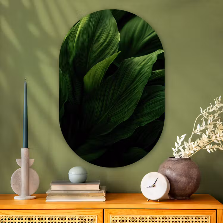 Muurovaal - Glas - Bladeren - Schaduw - Groen - Textuur — 2