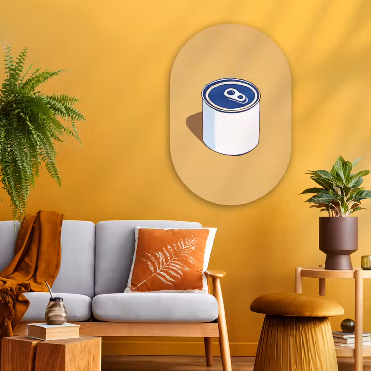 Muurovaal - Glas - Blikje - Minimalistisch - Blauw - Illustratie — 3