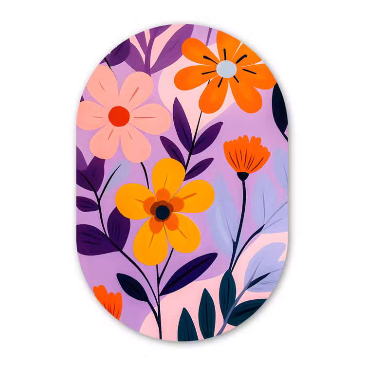 Muurovaal - Glas - Bloemen - Kleurrijk - Bladeren — 1