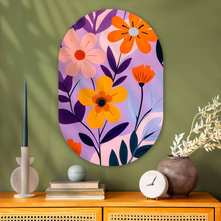 Muurovaal - Glas - Bloemen - Kleurrijk - Bladeren — 2