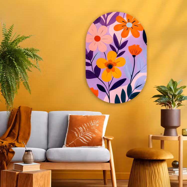 Muurovaal - Glas - Bloemen - Kleurrijk - Bladeren — 3