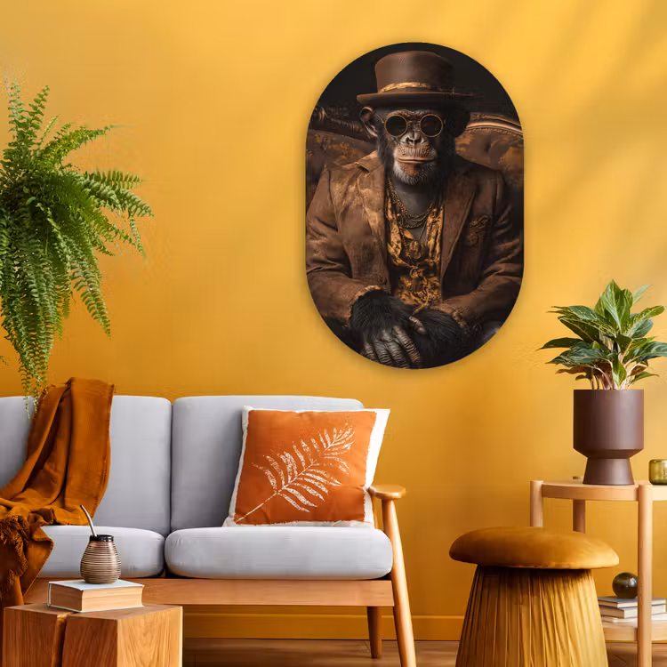 Muurovaal - Glas - Chimpansee - Stoel - Pak - Bruin — 3