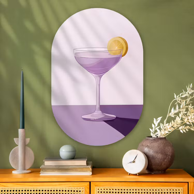 Muurovaal - Glas - Cocktail - Paars - Minimalistisch - Citroen — 2
